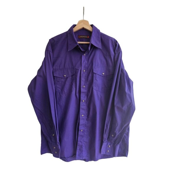 Roper Mens Purple Western Shirt 100% Cotton Long Sleeve With Snap Buttons, L - Picture 1 of 9